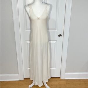 Lasoie Silk Slip Dress Medium Maxi Cream Sleeveless Semi Sheer Vintage V Neck
